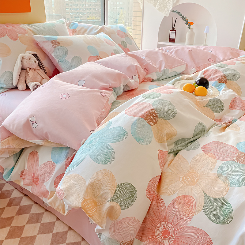 Ins algodón de cuatro piezas 100 algodón pequeño fresco ropa de cama femenina cubierta de edredón ropa de cama de dormitorio de tres piezas