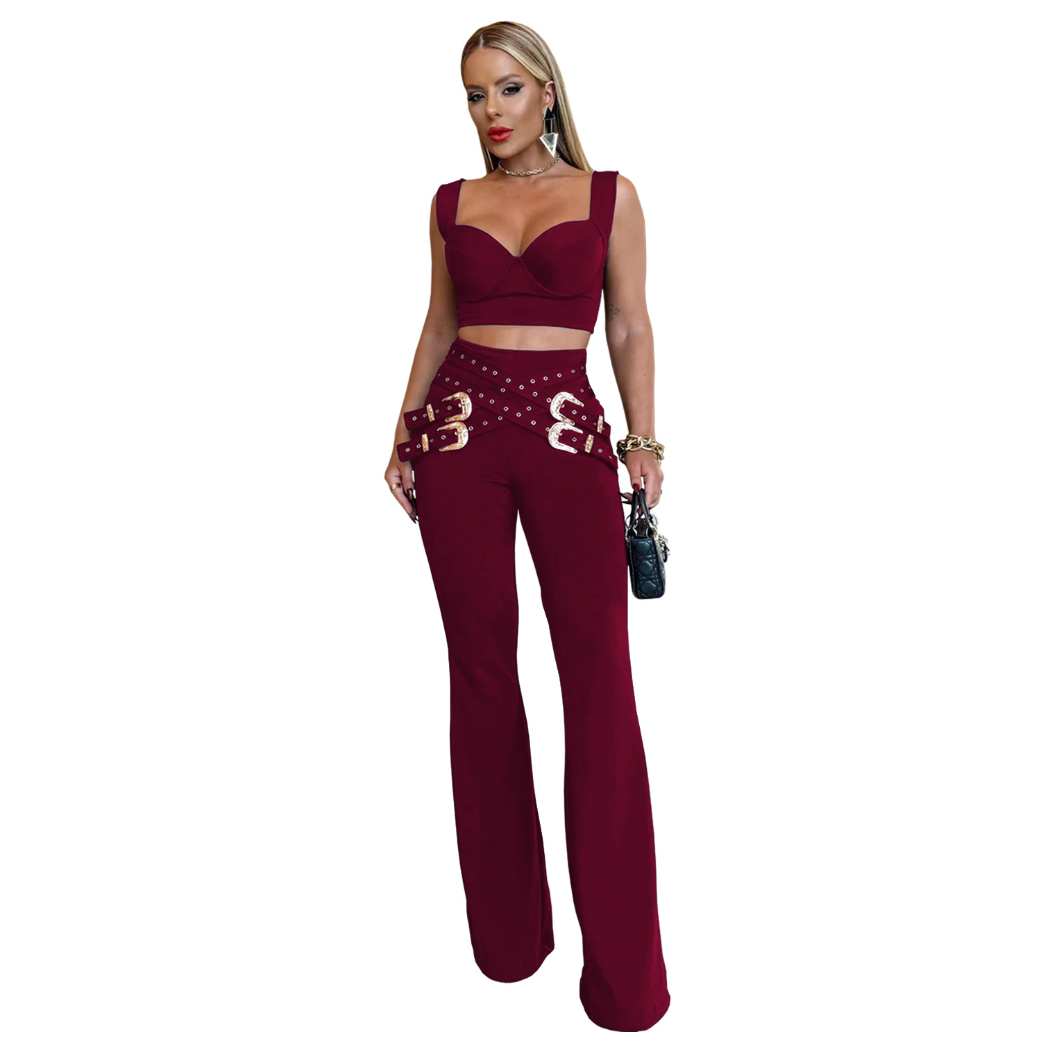 C7540 Aliexpress transfronterizo amazon ropa de moda europea y americana, ropa de mujer casual sexy, blusas de botón de ojos, pantalones largos, set