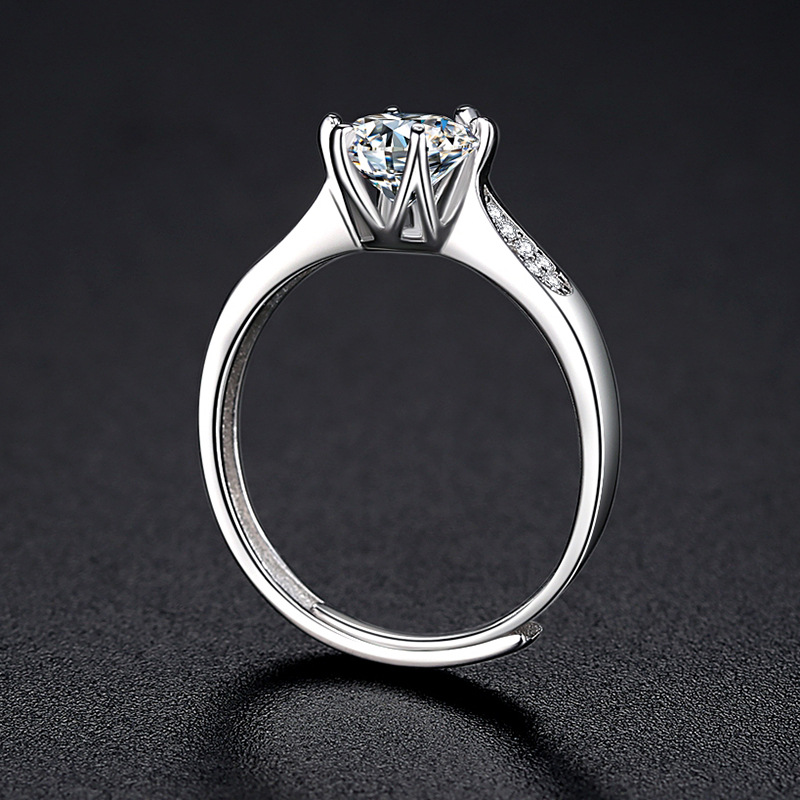 S925 anillo de diamantes de plata esterlina estilo japonés y coreano 1 quilate diez flechas diez corazón anillo femenino geométrico redondo con incrustaciones de circón fila anillo de pares de diamantes