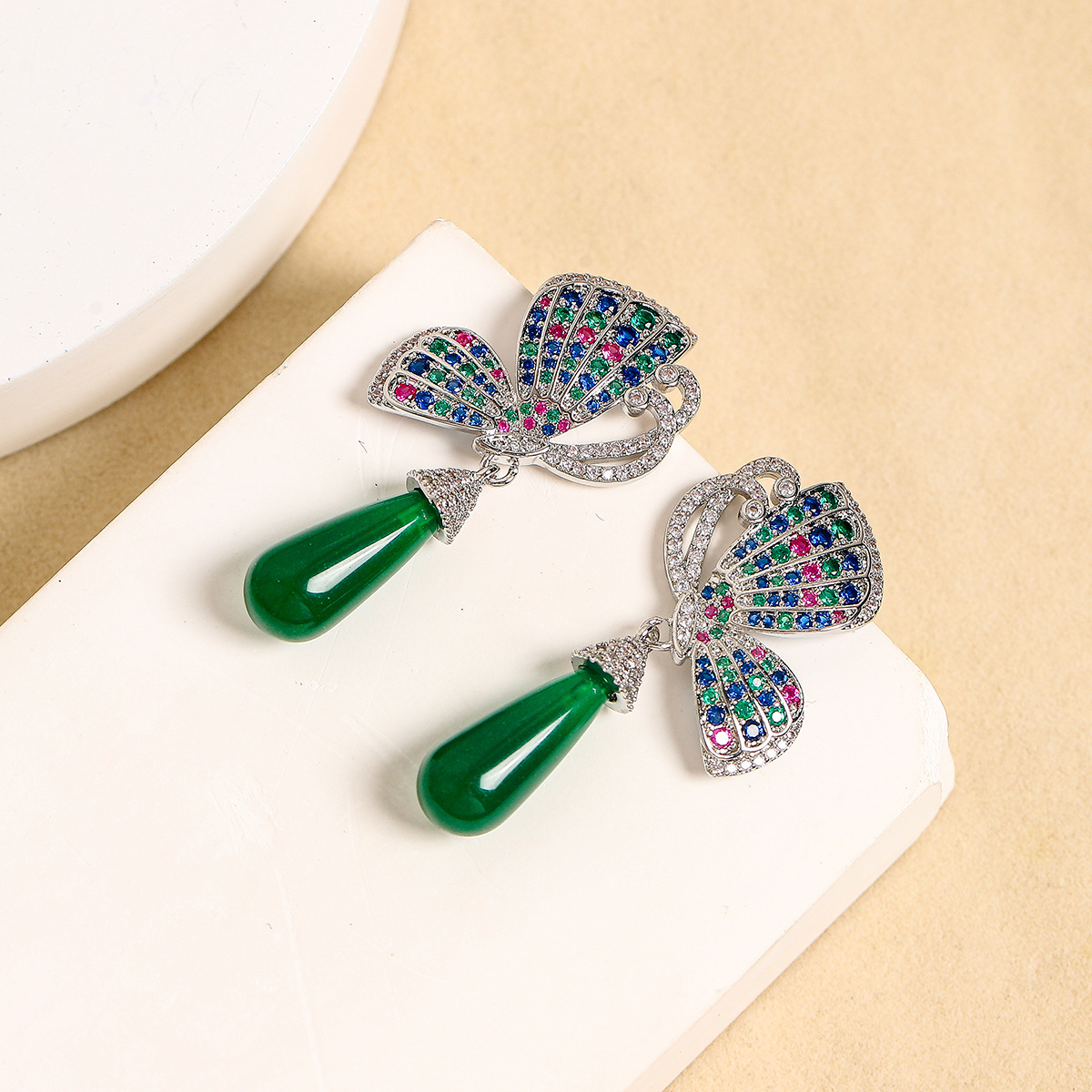 fashionable earrings with zircon drop-shaped