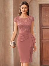 N 3322 Elegant Sequin Lace Slit Bodycon Dress ��Ƭ��˿����