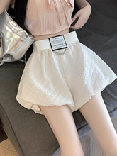 白色花苞短裤女夏季2023新款小个子高腰显瘦休闲垂感阔腿a字热裤