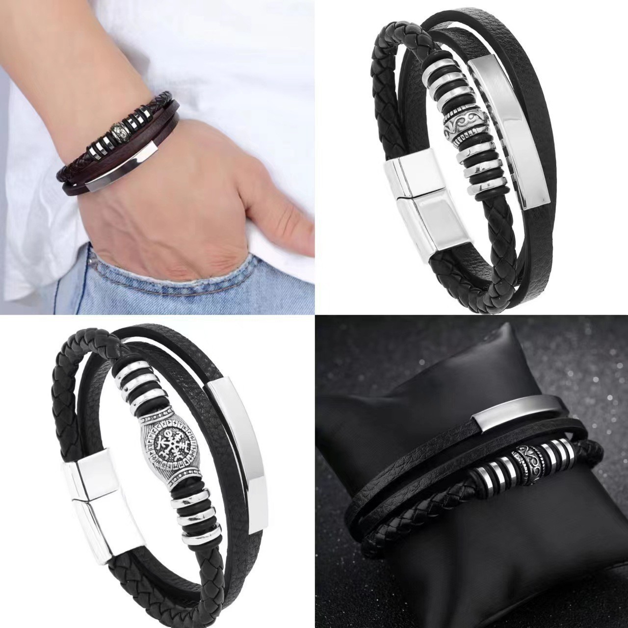Men's Braided Leather Bracelet Waterproof Hypoallergenic Design_voghion.com