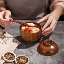 批发天然酸枣木日式带盖料理碗小吃碗儿童盖碗家用辅食碗可刻logo