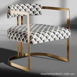 轻奢不锈钢餐椅高级感意式商务椅休闲洽谈店椅子家用扶手主人茶椅