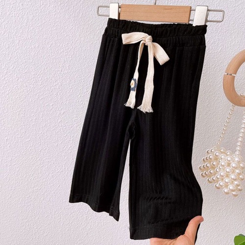 Girls' pants, summer and Korean version, girls' wide-leg pants, summer loose and casual, children's anti-mosquito pants, gray nine-point pants.