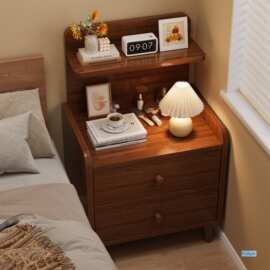 床头柜落地卧室家用简约现代收纳柜简易实木腿出租房用多层置物架