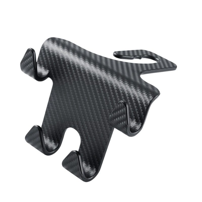 Venta al por mayor multi-funcional creativo coche gancho trasero asiento respaldo teléfono móvil fibra de carbono patrón gancho suministros