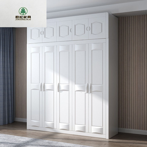 Modern simple Chinese style master bedroom all solid wood wardrobe white top corner combination 3456 double door wardrobe