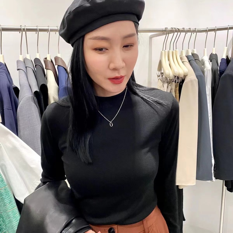 秋季新款小立领修身纯色柔软打底衫巨显瘦百搭立领长袖T恤内搭女|undefined