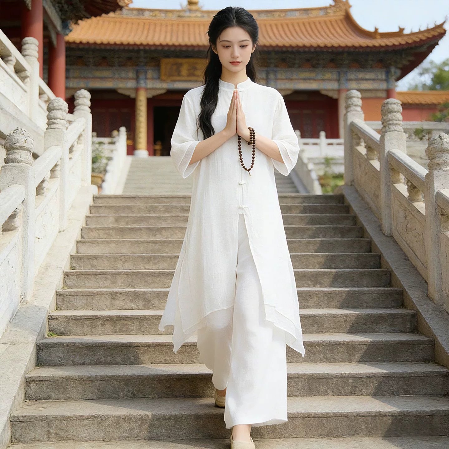 白色禅服套装新中式女装禅意风打坐冥想疗愈师服装居士太极服女款