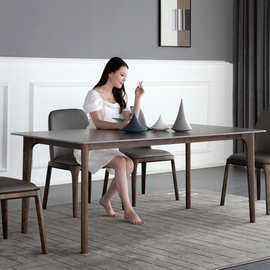 餐桌 实木岩板餐桌 简约现代餐桌椅组合白蜡木小户型长方形饭桌