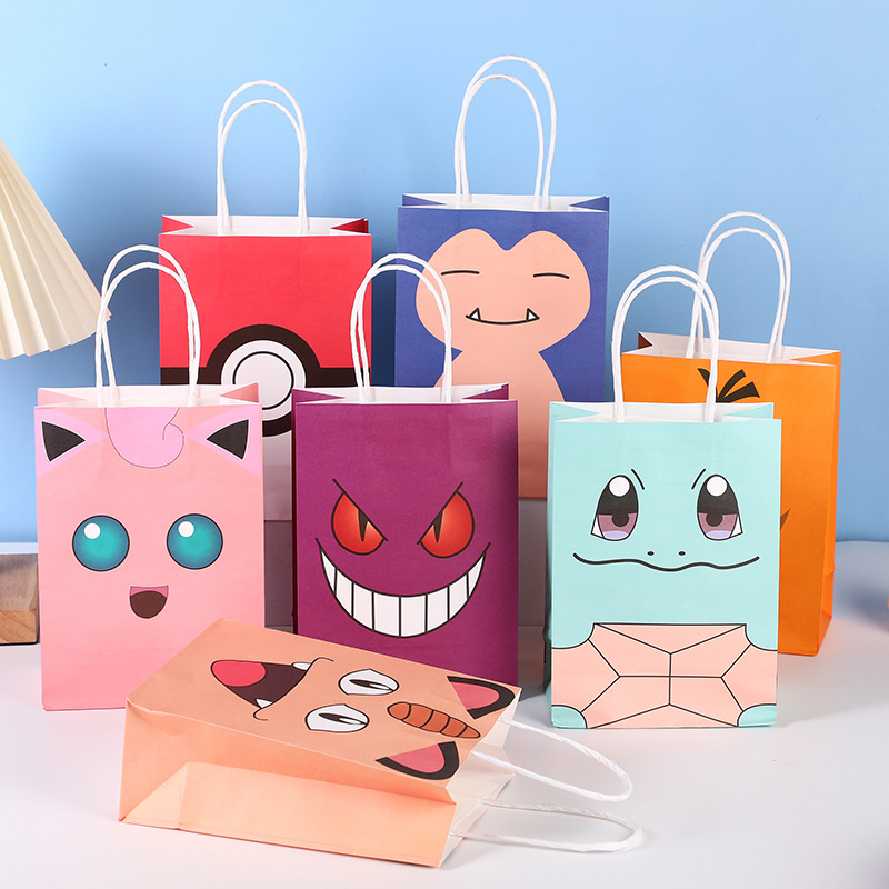 Nueva bolsa de fondo cuadrado de dibujos animados lindo bolsa de papel Kraft para llevar bolsa de embalaje bolso al por mayor logotipo imprimible