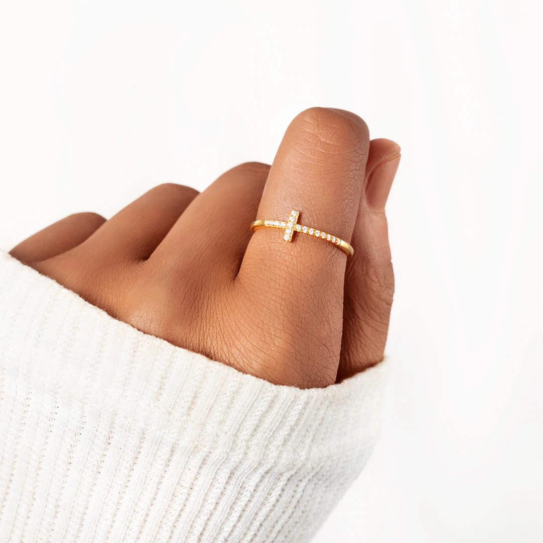 Women's Gender 925 Sterling Silver Zircon Cross Rings