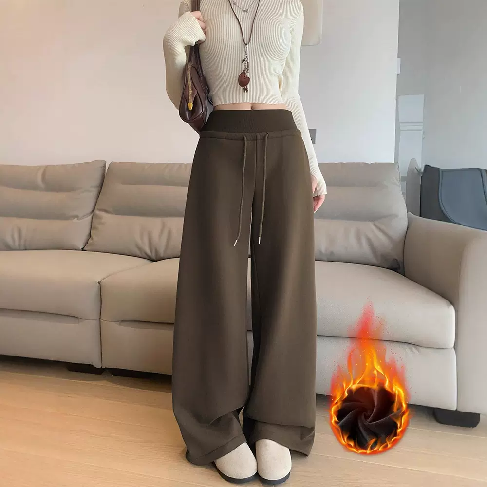 蚂蚁腰阔腿裤女加绒新款高腰显瘦宽松美式直筒休闲抽绳运动卫裤冬
