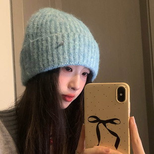2024 New Big Head Wool Hat Women's Autumn and Winter Thickened Warm Knitted Hat for Face Small All-match Heap Hat