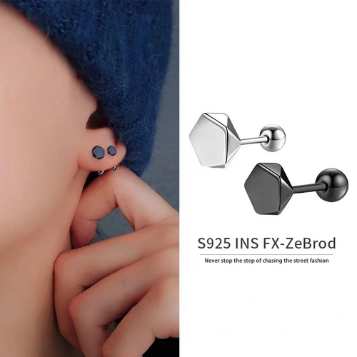 Pure Silver S925 Geometric Screw Back Earrings with Chic and Refined Design, High-end, Niche Korean Version, Lightweight Luxury Women's Fashion Trendy Personal Style