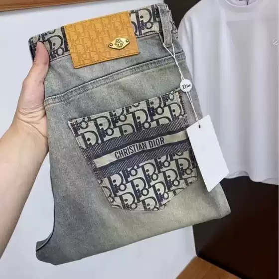 Strictly select 2025 Spring and Autumn new high-end men's printed jeans, trendy brand, fashionable small foot slim fit elastic long pants