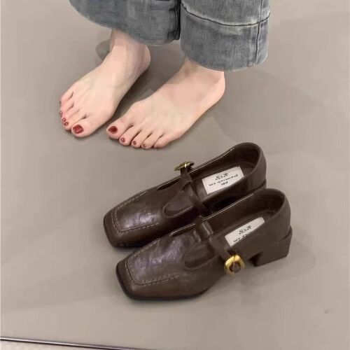 Women's 2025 Autumn Polished Leather Loafers with Rough Heel for Casual and Commute