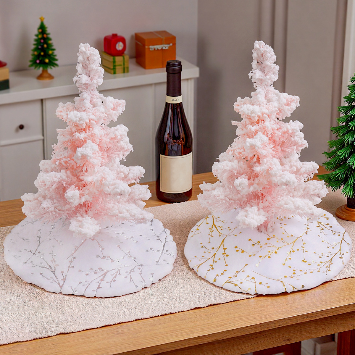 Falda para Árbol de Navidad Pequeño de 38 cm, Estilo Hong Kong Love, Blanca, Clásica, de Felpa, Decoración Navideña para Escritorio