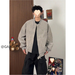 美式vintage棒球服男秋高街痞帅扎染皮夹克设计感短款工装外套潮
