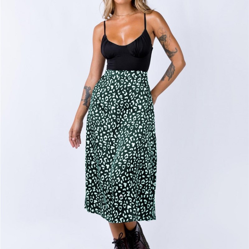 Leopard Print Split Skirt NSYKD57626