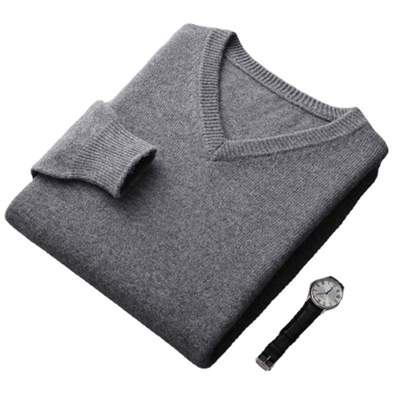 2024新型vネック純色セーター男性ビジネスプルオーバー