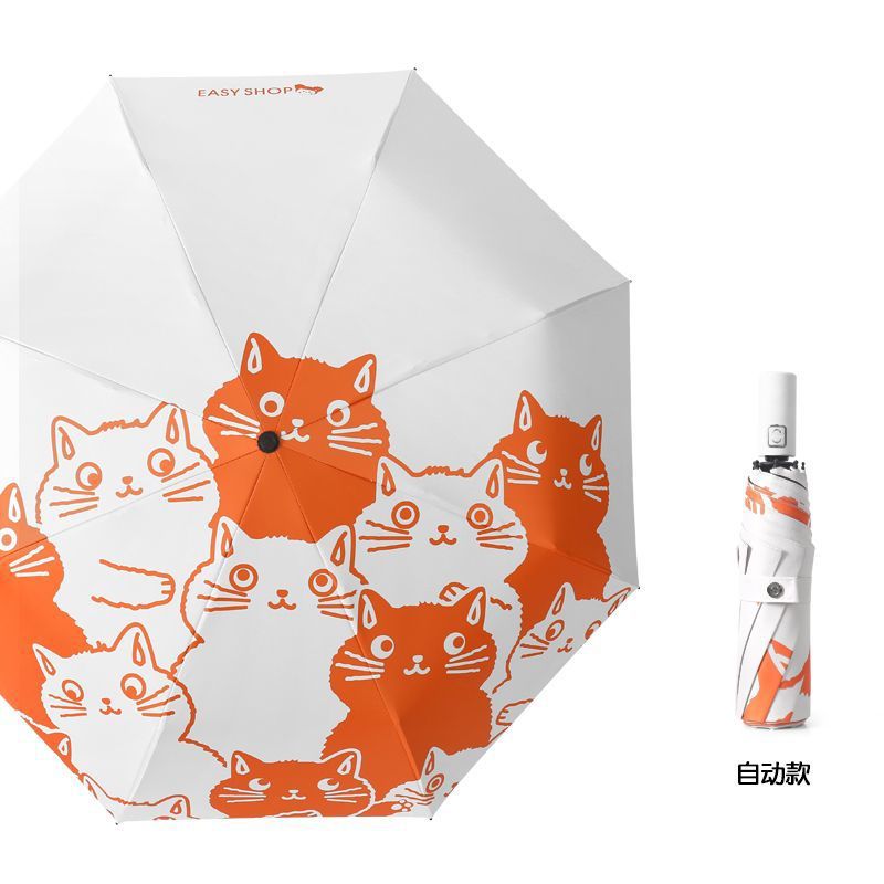 Paraguas Automático con Diseño de Gato en Blanco y Negro, Doble Uso Plegable, Protección UV, para Hombre y Mujer.