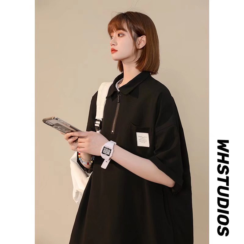 Tendencia juvenil verano solapa manga corta camisa POLO hombres estilo universitario japonés suelto casual pareja camisa de camiseta