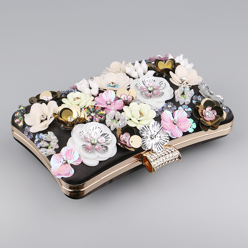 All Seasons Season Women'S Gender Streetwear Style Square Shape Blue Black Gold Pu Leather Flower Square Evening Bags