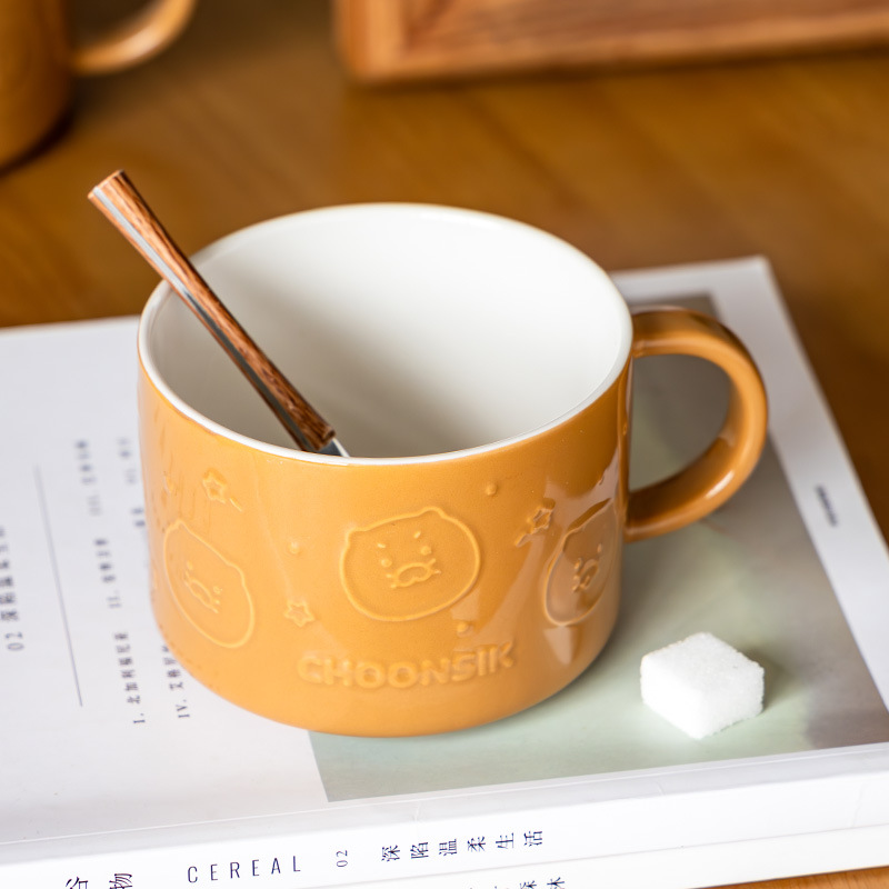 Relieve creativo de dibujos animados tazas de cerámica de oficina tazas de agua tazas de leche de desayuno tazas de avena tazas de café al por mayor