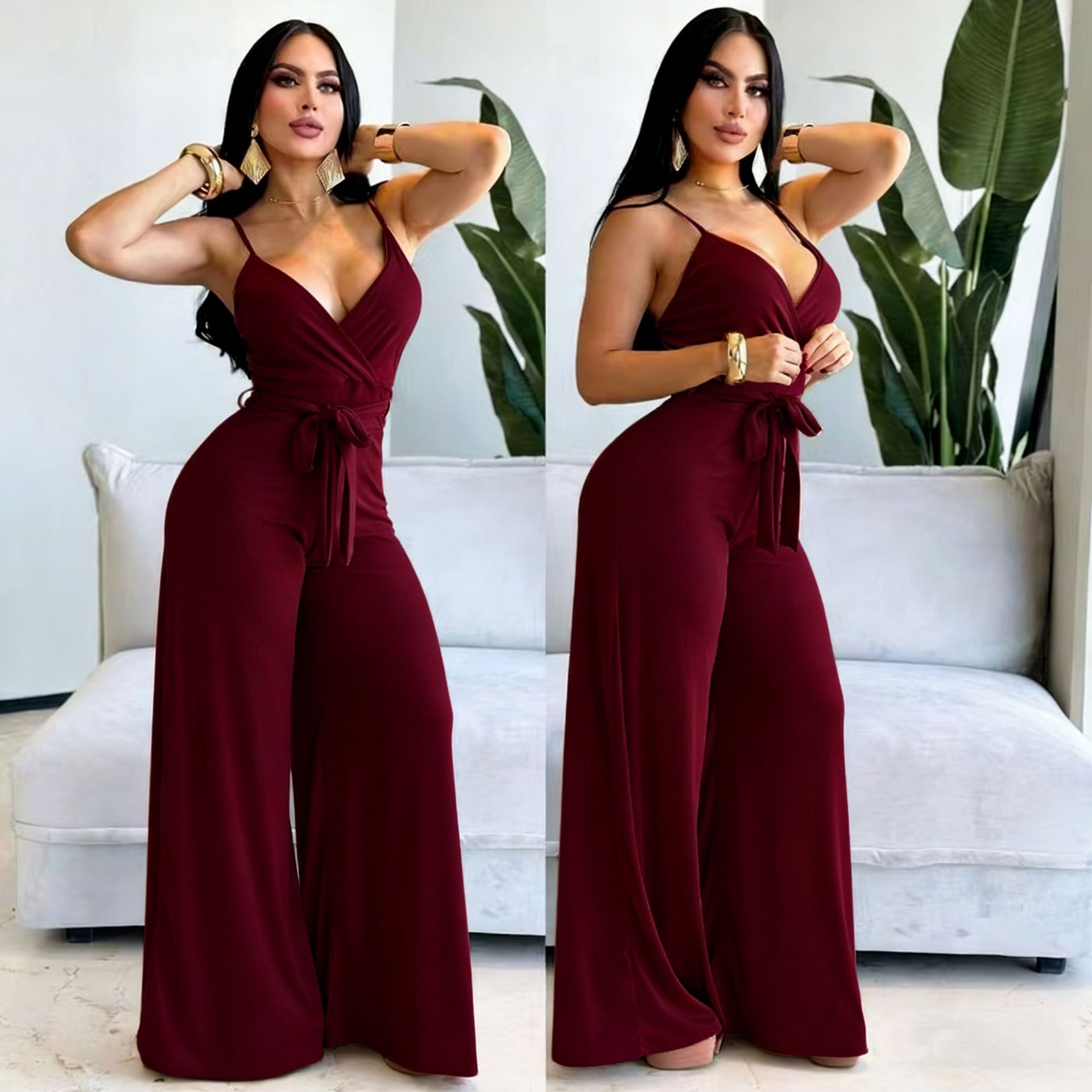 2026 primavera nuevo estilo europeo y americano sexy jacket lazos de cintura alta sensación de colgar pantalones de piernas anchas suministro de comercio exterior de mujeres