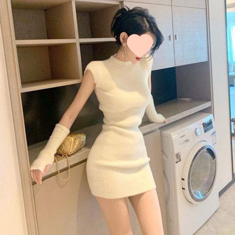 2025 New Autumn and Winter Style Goddess Style Clothes Sexy Knitted Dress Bottoming with Hip-Covering Sweater Skirt