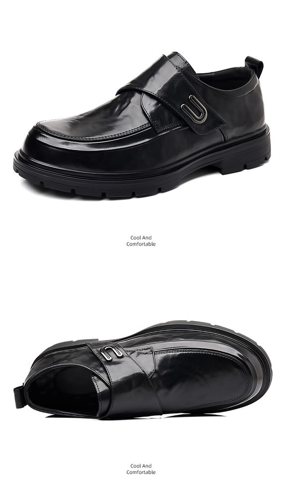 Giày da nam xỏ chân kiểu lười dán Velcro cổ thấp , gót 3–5 cm — bông đen, đơn màu nâu, đơn màu đen chi tiết 26