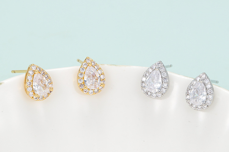 1 Pair Quantity Fashion Water Droplets Copper Plating Zircon Ear Studs 1 Pair