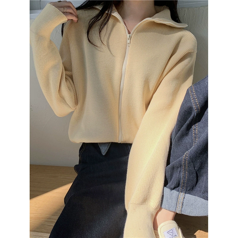 Cardigan sweater, women's zip-up knitted jacket, autumn 2023 trend, one size (fits all)