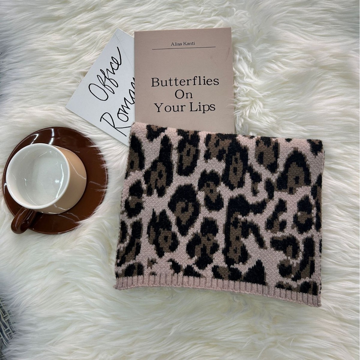 秋冬季新款豹纹复古线针织高级护颈围巾女欧美街头甜酷风围脖保暖