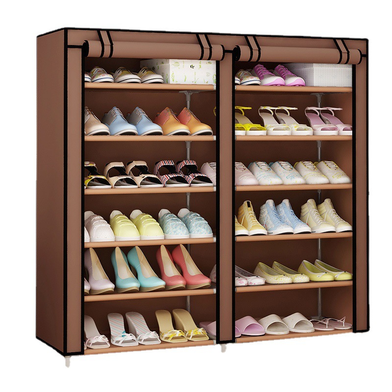 Zapatero simple doble fila gran capacidad almacenamiento dormitorio montaje zapato gabinete con cubierta de tela de polvo gran cantidad en stock al por mayor