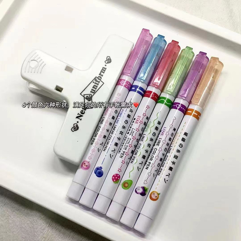 Bolígrafo con forma de onda y puntos redondos, marcador de doble punta, bolígrafo colorido para diario, bolígrafo de caligrafía para estudiantes, marcador de alta calidad, bolígrafo especial.