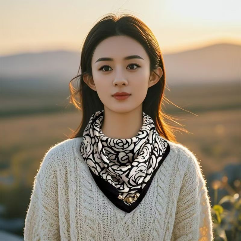 65.65磁吸扣丝巾女士方巾冬懒人吊坠ins围巾围脖装饰时尚百搭飘带|undefined