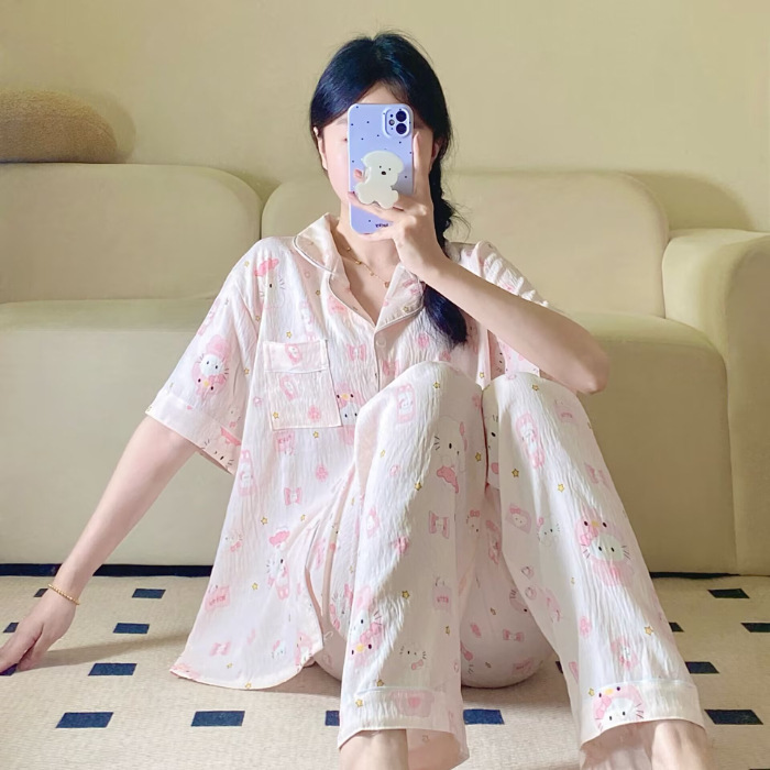 Verano nuevo pijama de amor mujer adorable oso simple ocio delgado nubes algodón ropa doméstica dos piezas conjunto al por mayor