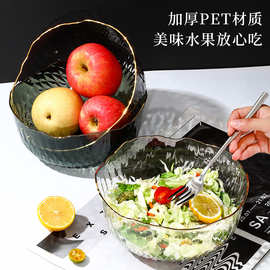 网红日式锤纹金边沙拉碗 批发北欧风ins透明塑料餐具甜品碗水果盘