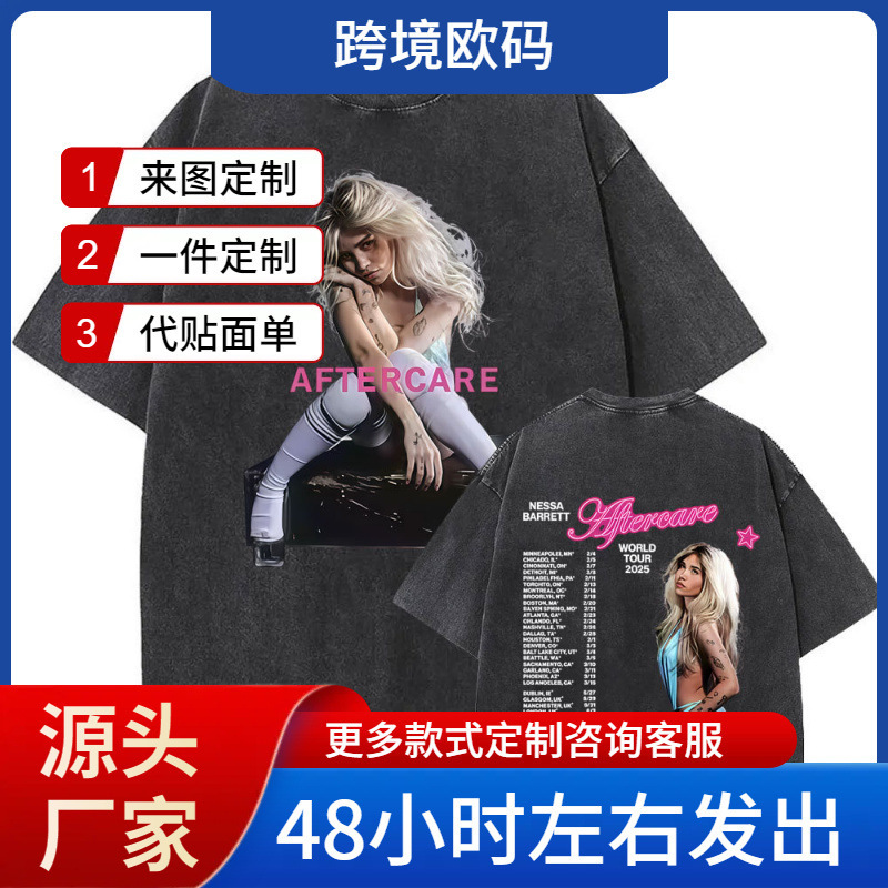 Washed Retro Nessa Barrett Aftercare Tour 2025 T-Shirt Men's and Women's Fashion Popular Friends