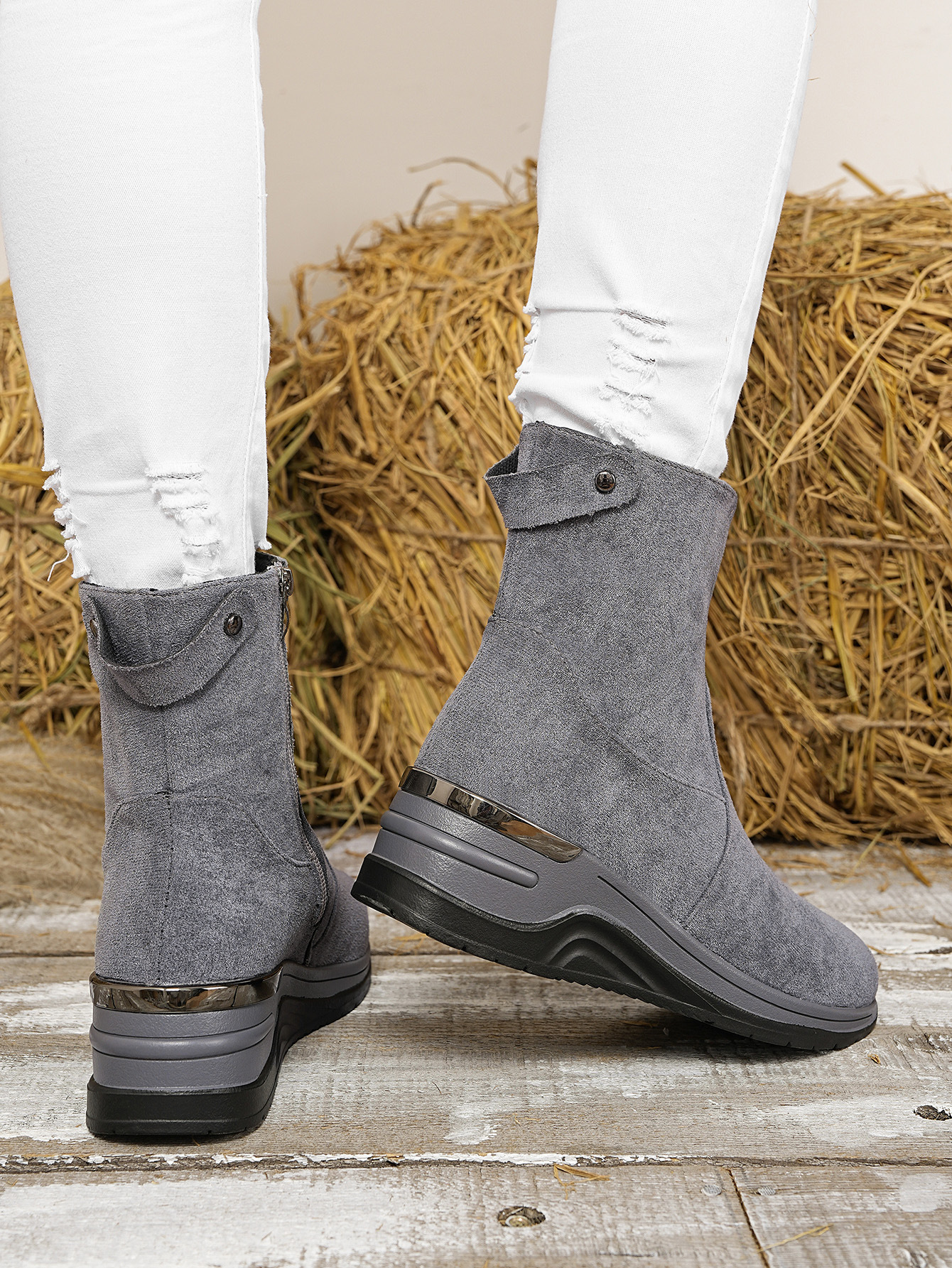 Women's Suede Wedge Ankle Boots With Side Zipper And Platform_voghion.com