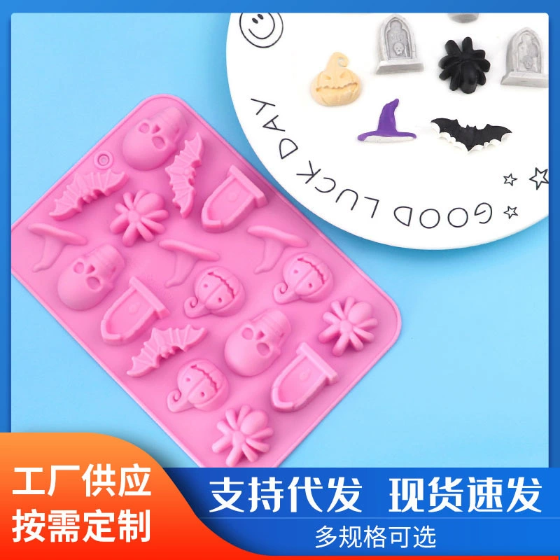 Оптовая продажа 18 даже Хэллоуин череп паук серии Wansheng шоколадные силиконовые формы капли клея для украшения