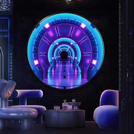 电竞房科技感挂画网咖赛博朋克led发光灯画酒吧KTV空间延伸装饰画