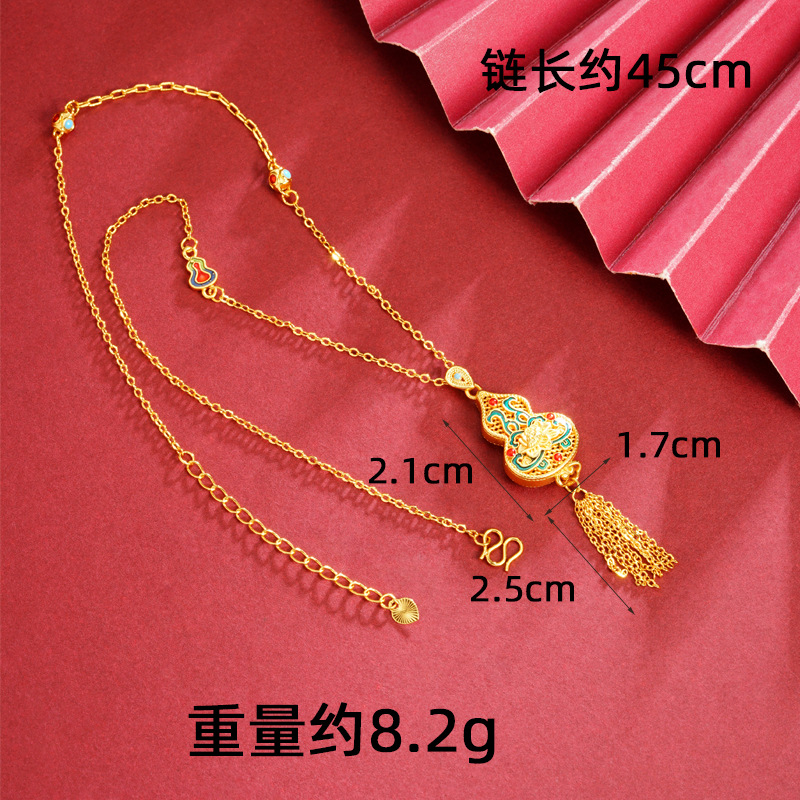 Collar de oro de arena vietnamita calabaza de corte de loto lingüís pendientes de brazalete conjunto de joyas retrógradas para mujeres