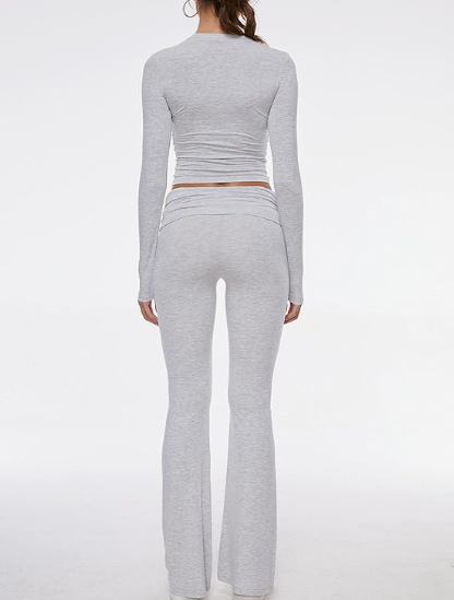 336g Weight Long Sleeve Sleeve Length Spandex, Polyester Fabric Type Pant Co-ord Set Sets Type 2 Pieces Set Quantity Holiday, Daily Occasion Round Neck Neckline Slim Fit Type Solid Color Pattern Summer, Spring Season Women's Gender Streetwear Style Holiday Daily Women's Streetwear Solid Color Spandex Polyester Pant Co-ord Set Pants Sets 21