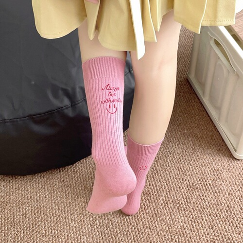 New AB version of women's socks embroidered smiling face personalized mid-tube socks Japanese fashion trendy internet celebrity pure cotton trendy socks