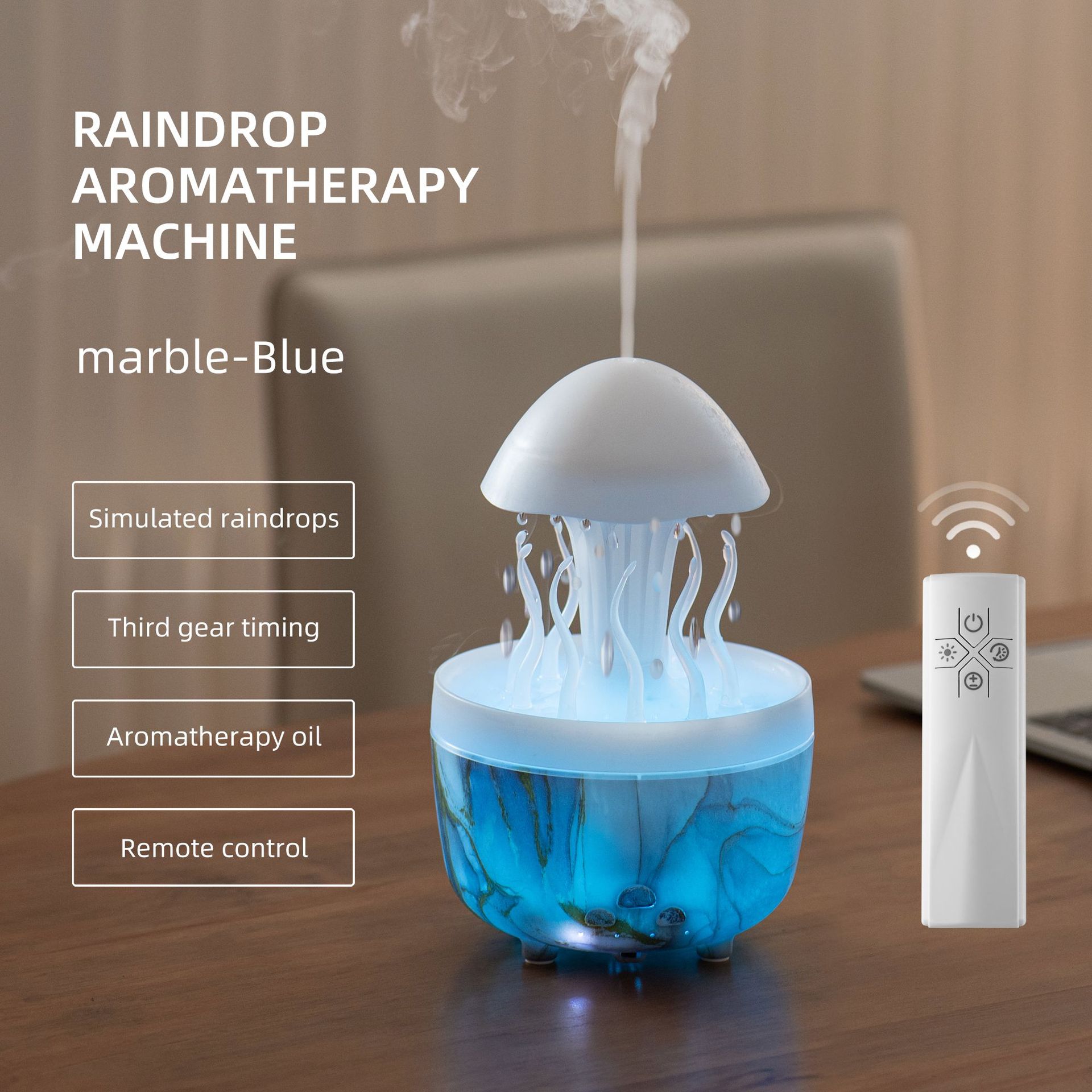 Nuevo control remoto medusa lluvia humidificador giratorio luces de colores atomización ultrasónica gotas de lluvia humidificación nube lluvia fragancia de hongos